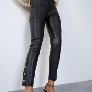 ZARA faux leather cargo leggings
